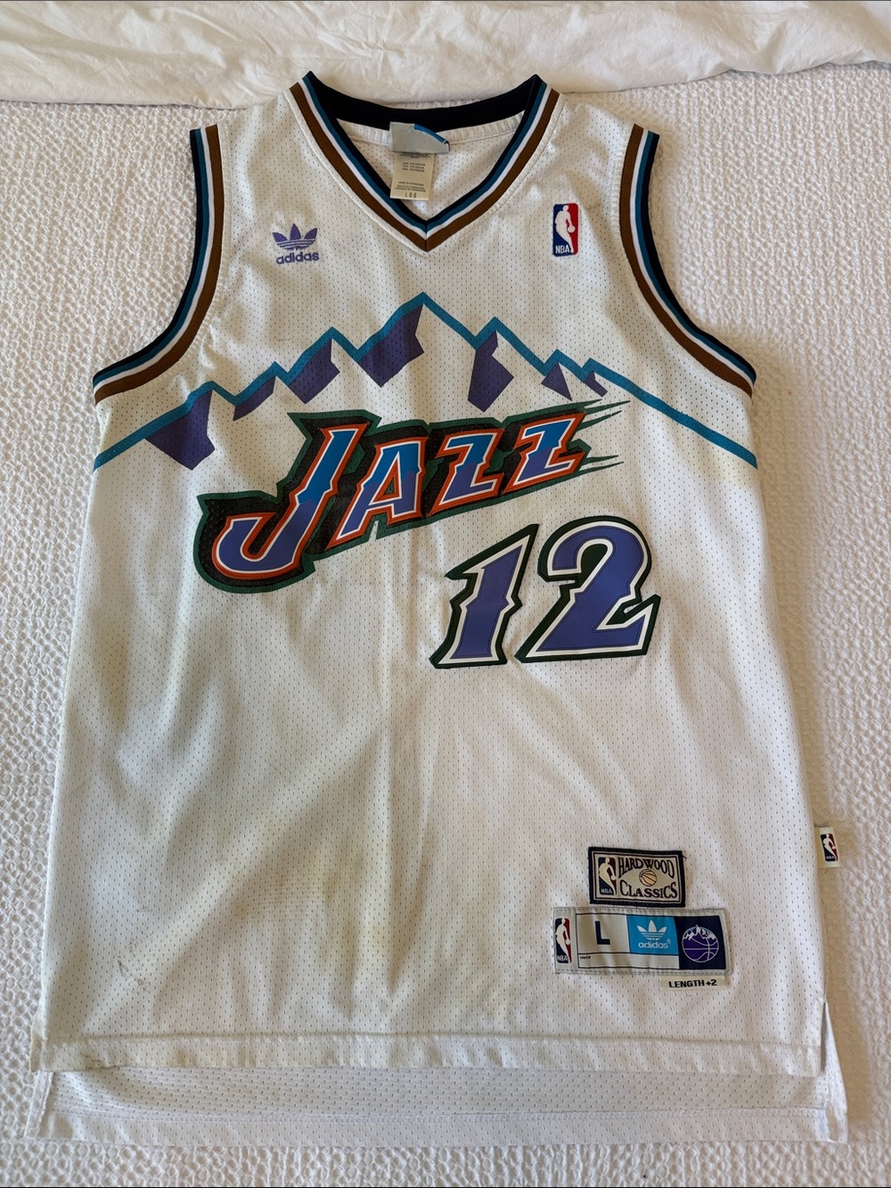 adidas White Utah Jazz #12 Retro Hardwood Classics Jersey